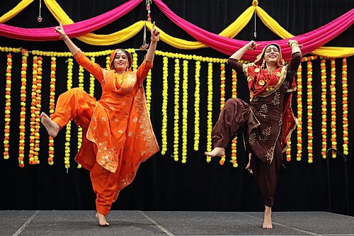 09022024
Prabhjot Kaur and Jashanjot Kaur perform a Bhangra dance as part of the entertainment at the India Pavilion in the Victoria Inn Imperial Ballroom during day two of the Westman Multicultural Festival on Friday evening. 
(Tim Smith/The Brandon Sun)