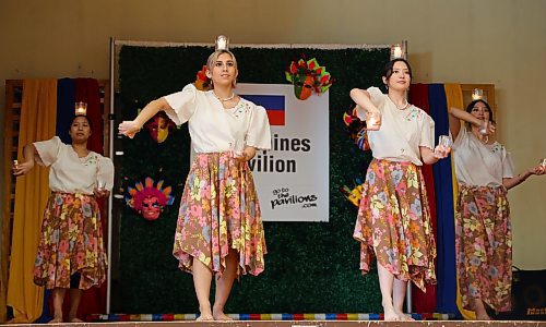Young ladies with the Filipino dance troupe perform a popular folk dance called, Pandanggo sa Ilaw, as they balance lit candles on their heads, at the Philippine pavilion on Saturday during the Westman Multicultural Festival. (Michele McDougall/The Brandon Sun)
