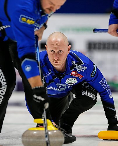 JOHN WOODS / WINNIPEG FREE PRESS
Brad Jacobs competes against Braden Calvert in the Manitoba mens curling championship in Stonewall Sunday, February 11, 2024. 

Reporter: taylor