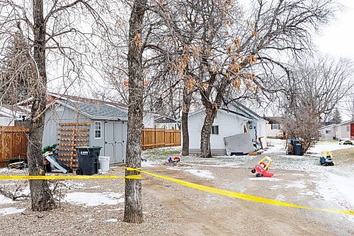 MIKE DEAL / WINNIPEG FREE PRESS
A house surrounded by police tape in Carman, MB, where person was found murdered and where it is believed the children who died in a car fire earlier Sunday had been living.
See Tyler Searle story
240212 - Monday, February 12, 2024.