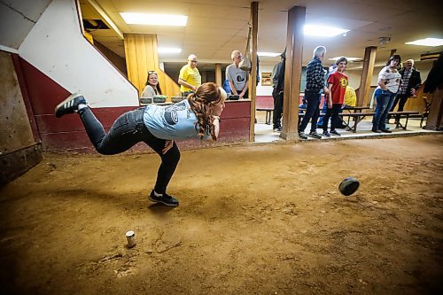 JOHN WOODS / WINNIPEG FREE PRESS
Hannah Wolchock, who has been playing since 8, throws a bolle during the Tuesday Night Bowlers league in the Belgian Bowling alley in the basement of the Belgian Club Tuesday, January 30, 2024. 

Reporter: dave