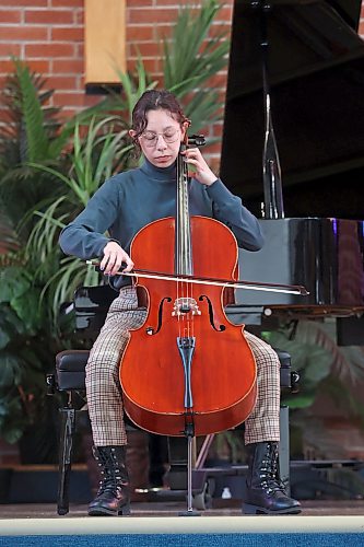 15022024
Ariadna Ortega Torres performs Cello Suite No. 3, Op. 8 (mvts V &amp; VI) by B. Britten by in the Cello Solo, 20th/21st Century Composers, Honours (S) category in the Strings portion of the Brandon Festival of the Arts at Knox United Church on Thursday. (Tim Smith/The Brandon Sun)