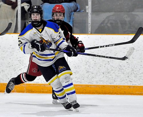 Opposing teams like opponent Pembina Valley Hawks will close attention to Westman Wildcats rookie sniper Ivy Perkin (15) when the playoffs open in the U18 AAA Manitoba Female Hockey League. Perkin finishes second in league scoring with 17 goals and 31 points in 28 games. (Jules Xavier/The Brandon Sun)