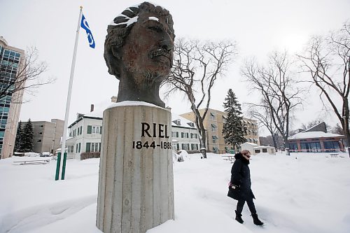 JOHN WOODS / WINNIPEG FREE PRESS
A woman visits the Louis Riel statue during the Louis Riel Day celebration at the Saint Boniface Museum in Winnipeg, Monday, February 20, 2023.

Reporter: Pindera
