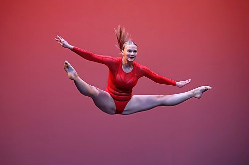 20022024
Ella Porter leaps through the air while performing in the Jazz Solo, Own Choice, 16 Years and Under category during the Dance portion of the Brandon Festival of the Arts at the Western Manitoba Centennial Auditorium on Tuesday. The dance portion of the festival continues all week at the WMCA.
(Tim Smith/The Brandon Sun)