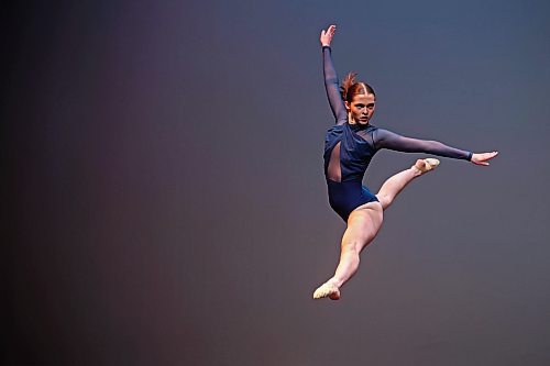 20022024
Vanessa Falk leaps through the air while performing in the Jazz Solo, Own Choice, 18 Years and Under category during the Dance portion of the Brandon Festival of the Arts at the Western Manitoba Centennial Auditorium on Tuesday. The dance portion of the festival continues all week at the WMCA.
(Tim Smith/The Brandon Sun)