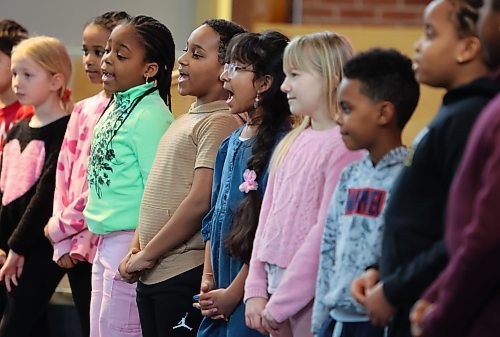 Grade 4 students from Christian Heritage School compete in the speech choir competition during this year's Brandon Festival of the Arts at Knox United Church on Monday. (Michele McDougall/The Brandon Sun)