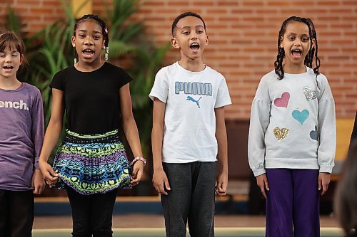 Grade 3 students from Christian Heritage School compete in the speech choir competition during this year's Brandon Festival of the Arts at Knox United Church on Monday. (Michele McDougall/The Brandon Sun)