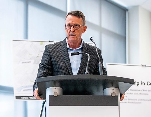 MIKAELA MACKENZIE / WINNIPEG FREE PRESS
	
Mark Chipman, True North executive board chairman, speaks before signing a memorandum of understanding at Portage Place on Tuesday, Dec. 12, 2023. For Joyanne story.
Winnipeg Free Press 2023