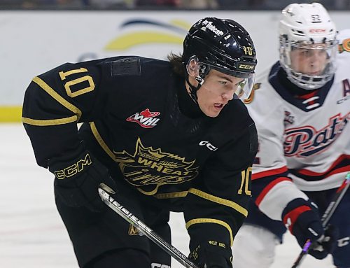 Caleb Hadland lost nearly three months of his rookie Western Hockey League season from a broken leg he suffered on Nov. 3, 2022, but the 17-year-old Albertan has rebounded nicely in his second campaign. (Perry Bergson/The Brandon Sun) 
