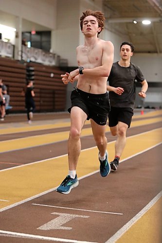 BROOK JONES / WINNIPEG FREE PRESS
University of Manitoba Bisons men's track &amp; field team middle and long distance runner Alejandro Civetta trains on the track at the James Daly Fieldhouse at the University of Manitoba Fort Garry campus in Winnipeg, Man., Tuesday, Feb. 27, 2024. The Bisons men's team captured the Canada West Track &amp; Field Championships for the third year in a row. Civetta, who graduated from Vincent Massey Collegiate in 2023, will be competing at the upcoming U Sports Track &amp; Field Championships in Winnipeg March 7 to 9, 2024.