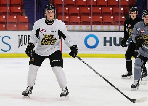 Brandon Wheat Kings forward Joby Baumuller covers the high slot during a penalty-killing session at practice at Westoba Place on Thursday afternoon. After suffering an injury recently, the rookie forward is back in the lineup as the Wheat Kings face the Prince Albert Raiders tonight and the Saskatoon Blades on Saturday evening. (Perry Bergson/The Brandon Sun)
Feb. 29, 2024