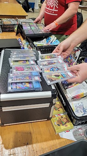 Pokémon cards on display at the Westman Gaming Expo, held at the Keystone Centre, on Saturday. (Miranda Leybourne/The Brandon Sun)