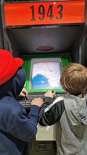 Two young boys play a retro arcade game at the Westman Gaming Expo on Saturday at the Keystone Centre. The event, put on by Westman Gaming, took place on Saturday and Sunday. (Miranda Leybourne/The Brandon Sun)