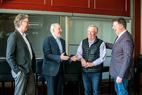 MIKAELA MACKENZIE / FREE PRESS

Honorary consuls John Bockstael (left), Barry Rempel, Dwight Macaulay, and Philip Houde gather at the Winnipeg Squash Club on Tuesday, March 5, 2024. 

For Martin Cash story.