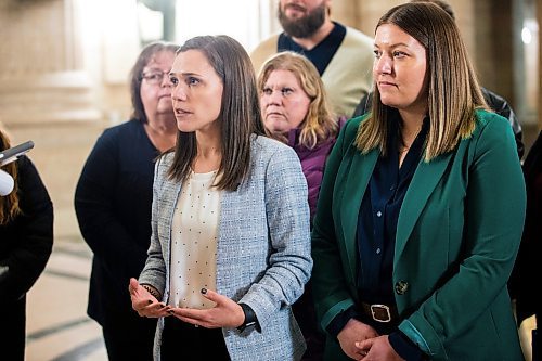 MIKAELA MACKENZIE / FREE PRESS

Liberal MLA Cindy Lamoureux speaks to the Free Press with foster parents behind her at the Manitoba Legislative Building on Wednesday, March 6, 2024. 


For Carol/Danielle story.