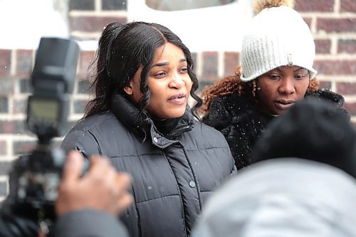 RUTH BONNEVILLE / FREE PRESS

Bukola Yemisi (white toque) is consoled by Yemisi Opaso, older sister's to Afolabi Stephen Opaso, after being interviewed by the media outside Thompson Funeral home prior to the funeral on Thursday. 

Afolabi Stephen Opaso died  on Dec. 31, 2023 after he was shot by a Winnipeg police officer in his suite after an incident where police officers had reports of a man acting erratically and found Opaso armed with two knives.

See story by Erik. 

March 7th , 2024
 