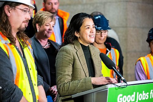 MIKAELA MACKENZIE / FREE PRESS
Minister of labour Malaya Marcelino makes an announcement at the Manitoba Legislative Building on Wednesday, March 6, 2024.
For Carol/Danielle story.