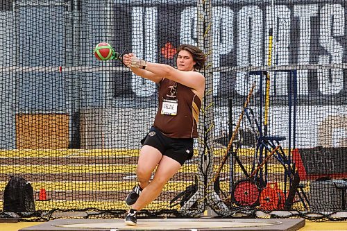 MIKE DEAL / FREE PRESS
UofM Bisons Joshua Suelzle competes in the weight throw final at the U SPORTS track and field nationals being held at the UofM. 
See Joshua Frey-Sam story
240308 - Friday, March 08, 2024.