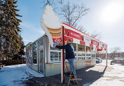 MIKE DEAL / FREE PRESS
Justin Jacob, owner of Bridge Drive Inn (BDI), has started getting things cleaned up at the iconic ice cream stop on Jubilee Avenue with the hope that they will open this weekend. If the weather doesn&#x2019;t stay positive the plan is to open the next weekend at the start of March break.
240311 - Monday, March 11, 2024.
