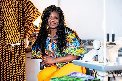 MIKAELA MACKENZIE / FREE PRESS

Oluwayemisi Josephine Ogunwale in her home studio on Monday, March 11, 2024. Ogunwale is a dressmaker who specializes in making custom-made outfits using Nigerian textiles.

For AV story.