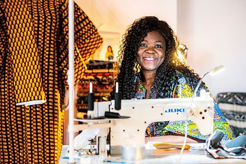 MIKAELA MACKENZIE / FREE PRESS

Oluwayemisi Josephine Ogunwale in her home studio on Monday, March 11, 2024. Ogunwale is a dressmaker who specializes in making custom-made outfits using Nigerian textiles.

For AV story.