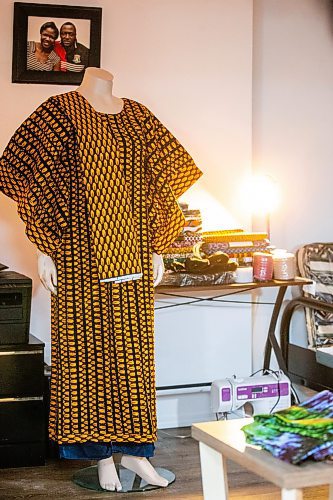 MIKAELA MACKENZIE / FREE PRESS

Oluwayemisi Josephine Ogunwale&#x573; home studio on Monday, March 11, 2024. Ogunwale is a dressmaker who specializes in making custom-made outfits using Nigerian textiles.

For AV story.