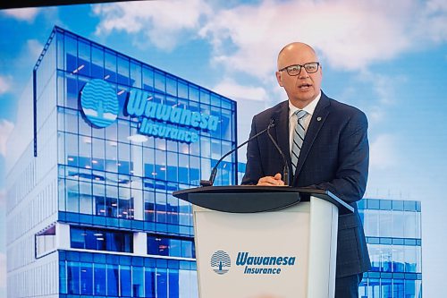 MIKE DEAL / WINNIPEG FREE PRESS
Winnipeg Mayor, Scott Gillingham, speaks during the opening of the new Wawanesa Insurance headquarters at 236 Carlton St., at True North Square, in downtown Winnipeg, Wednesday morning.
240313 - Wednesday, March 13, 2024.