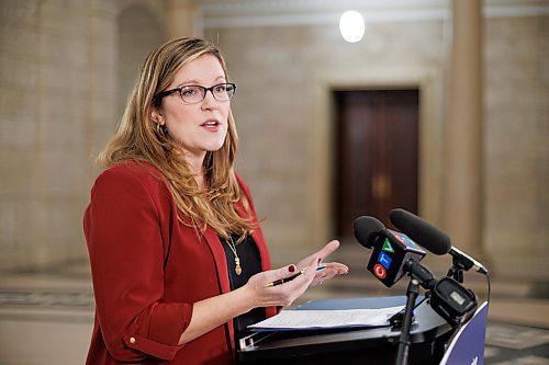 MIKE DEAL / WINNIPEG FREE PRESS
Kathleen Cook, PC party health critic, responds to the NDP governments announcement that they will be winding down of the Diagnostic and Surgical Recovery Task Force (DSRTF), during a media call Friday morning at the Manitoba Legislative building.
See Carol Sanders story
231117 - Friday, November 17, 2023.