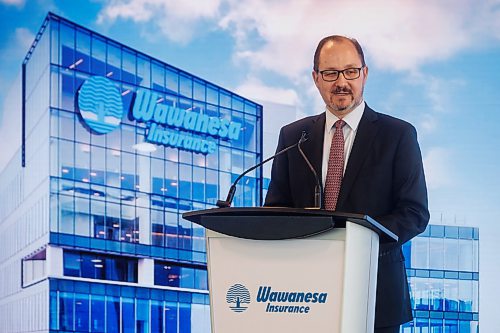 MIKE DEAL / WINNIPEG FREE PRESS
Wawanesa's CEO, Jeff Goy, speaks during the opening of the new headquarters at 236 Carlton St., at True North Square, in downtown Winnipeg, Wednesday morning.
240313 - Wednesday, March 13, 2024.