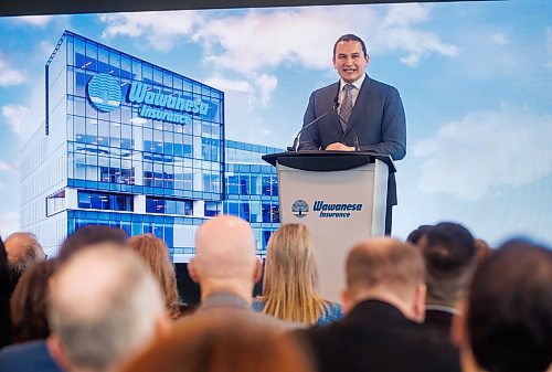 MIKE DEAL / WINNIPEG FREE PRESS
Manitoba Premier, Wab Kinew, speaks during the opening of the new Wawanesa Insurance headquarters at 236 Carlton St., at True North Square, in downtown Winnipeg, Wednesday morning.
240313 - Wednesday, March 13, 2024.