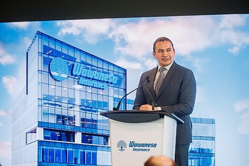 MIKE DEAL / WINNIPEG FREE PRESS
Manitoba Premier, Wab Kinew, speaks during the opening of the new Wawanesa Insurance headquarters at 236 Carlton St., at True North Square, in downtown Winnipeg, Wednesday morning.
240313 - Wednesday, March 13, 2024.