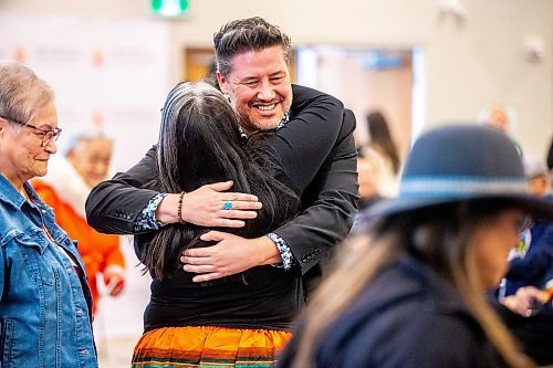 MIKAELA MACKENZIE / FREE PRESS

Winnipeg Foundation CEO Sky Bridges hugs National Centre for Truth and Reconciliation executive director Stephanie Scott before announcing five million in funding in Winnipeg on Thursday, March 14, 2024.  

For Malak story.