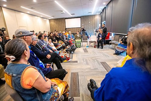 MIKAELA MACKENZIE / FREE PRESS

Elders and dignitaries gather in a circle for ceremony before a funding announcement for the National Centre for Truth and Reconciliation in Winnipeg on Thursday, March 14, 2024.  

For Malak story.