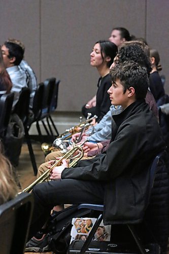 Trumpet students listen intently to BU Prof. Edward Bach during the instructor's masterclass on the instrument on Friday afternoon as part of BU's three-day Jazz Festival. (Matt Goerzen/The Brandon Sun)