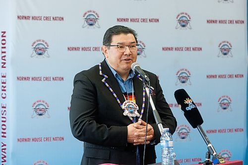 MIKE DEAL / WINNIPEG FREE PRESS
Norway House Cree Nation Deputy Chief Edward Albert speaks during the announcement.
The Manitoba Aboriginal Sports and Recreation Council announce, during a press conference Monday morning at the Norway House Cree Nation Building (820 Taylor Avenue), that the 2025 Manitoba Indigenous Summer Games will be happening in Norway House Cree Nation and Sagkeeng Anicinabe Nation in July and August of 2025.
See Josh Frey-Sam story
240318 - Monday, March 18, 2024.