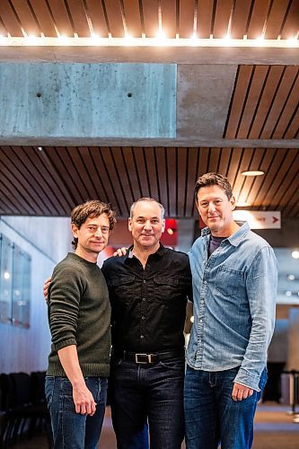 MIKAELA MACKENZIE / FREE PRESS

Lehman Trilogy actors Jordan Pettle (left), Alex Poch Goldin, and Ari Cohen at the RMTC in Winnipeg on Wednesday, March 20, 2024. 

For Ben Waldman story.