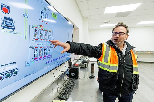 MIKE DEAL / WINNIPEG FREE PRESS
BrettYoung COO, Cory Baseraba, shows how the company can monitor and control the plant via their new computer system in the facility just south off the South Permiter Highway west of the Brady land fill, including their new $20 million seed cleaning and packaging facility.
See Martin Cash story
240320 - Wednesday, March 20, 2024.