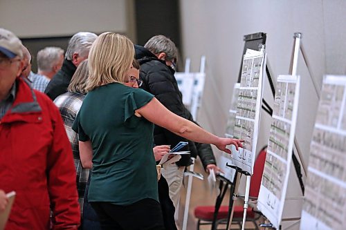 City residents look over displays showing the Brandon's draft 30-year City Plan on Wednesday afternoon during a 'come and go' public open house and presentation at the Keystone Centre. (Matt Goerzen/The Brandon Sun)