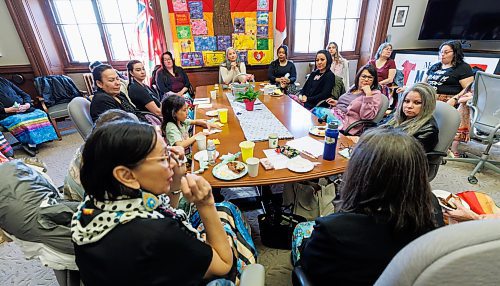 MIKE DEAL / WINNIPEG FREE PRESS
Families Minister Nahanni Fontaine in her office in the Manitoba Legislative Building Thursday morning, with the first gathering of a new Matriarch Circle that will prioritize the protection and well-being of Indigenous women, girls and gender diverse people.
See Carol Sanders story
240321 - Thursday, March 21, 2024.