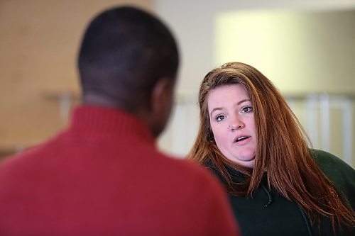 Elizabeth Morrow, the retail lead for Brandon's Food Rescue Grocery Store, speaks with Sun business reporter Abiola Odutola during a tour of the new facility in the Town Centre Mall on Thursday afternoon. (Matt Goerzen/The Brandon Sun)