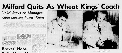 The news that Glen Lawson was hired as coach is shown in the Dec. 15, 1958 edition of The Brandon Sun. (Brandon Sun archives)