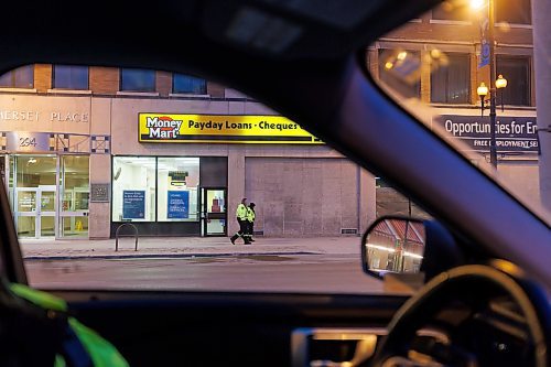 MIKE DEAL / WINNIPEG FREE PRESS
Community Safety Officers patrol along Portage Avenue early Friday morning.
See Malak Abas story
240322 - Friday, March 22, 2024.