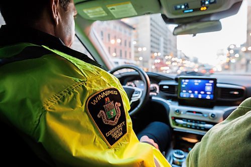 MIKE DEAL / WINNIPEG FREE PRESS
Sean Berman Safety Officer Supervisor drives along Portage Avenue provides support to the Community Safety Officers who are patroling downtown streets early Friday morning.
See Malak Abas story
240322 - Friday, March 22, 2024.