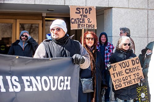 MIKAELA MACKENZIE / FREE PRESS

Cheryl Winnicky (left) and Holly Andreosso at a rally calling for an end to the &#x4a3;atch and release&#x4e0;of the justice system outside of the Law Courts in Winnipeg on Friday, March 22, 2024. 

For Gabby story.