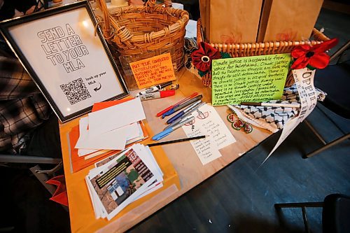 JOHN WOODS / FREE PRESS
Letter signing booth at Manitoba Climate Action Team&#x2019;s Earth Month Kick-off Party at the Park Theatre in Winnipeg Sunday, March 24, 2024. 

Reporter: tyler