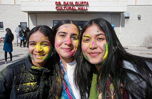 JOHN WOODS / FREE PRESS
Avira, from left, Anaya, and Jilnee take part in Holi celebrations at the Hindu Society of Manitoba Temple on St Anne&#x2019;s in Winnipeg Sunday, March 24, 2024. 

Reporter: Ramona