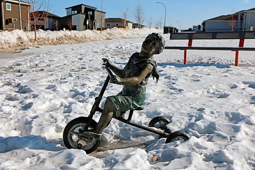 A statue of Olivia Baessler at Olivia the Brave Park stands at the corner of Plateau and Goldenrod drives. The City of Brandon held a community meeting at Linden Lanes School on Monday to discuss funding options for adding new playstructures to the park. (Colin Slark/The Brandon Sun)t