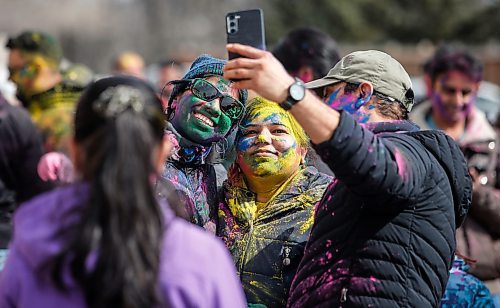 JOHN WOODS / FREE PRESS
People take part in Holi celebrations at the Hindu Society of Manitoba Temple on St Anne&#x2019;s in Winnipeg Sunday, March 24, 2024. 

Reporter: Ramona