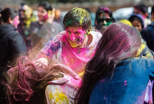 JOHN WOODS / FREE PRESS
Naman and his friends take part in Holi celebrations at the Hindu Society of Manitoba Temple on St Anne&#x2019;s in Winnipeg Sunday, March 24, 2024. 

Reporter: Ramona